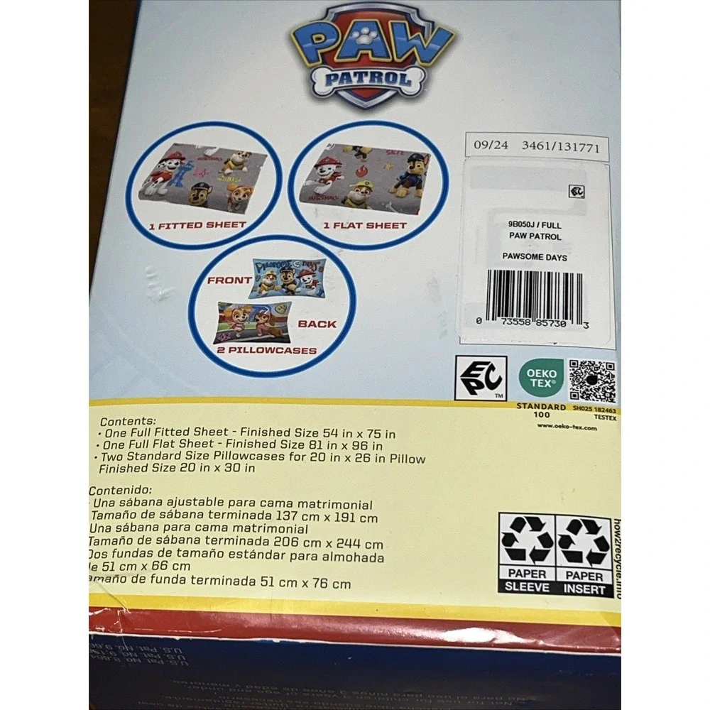 Paw Patrol Full Sheet Set Microfiber 4 Piece Fitted & Flat Sheet 2 Pillowcases